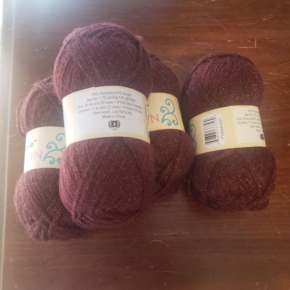 NEW 5th Avenue Midtown sparkly fashion yarn Color Cabernet @1.75 oz 4 @131 yds